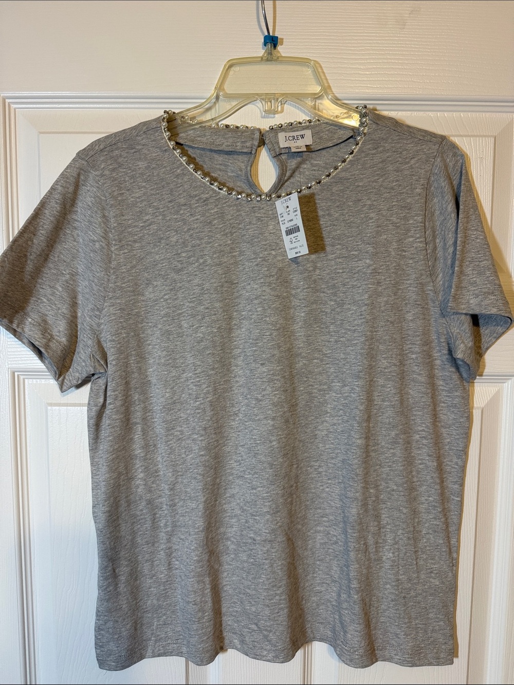 J. Crew Factory Gray Short-Sleeve Tee with Beaded Neckline